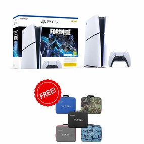 Level Up Bundle: PlayStation 5 Slim Console Disk Fortnite Cobalt Star Voucher with Free Gamax Storage Bag