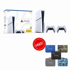 Level Up Bundle: PlayStation 5 Slim Console Disk include Two Dualsense Wireless Controllers With Free Gamax Storage Bag