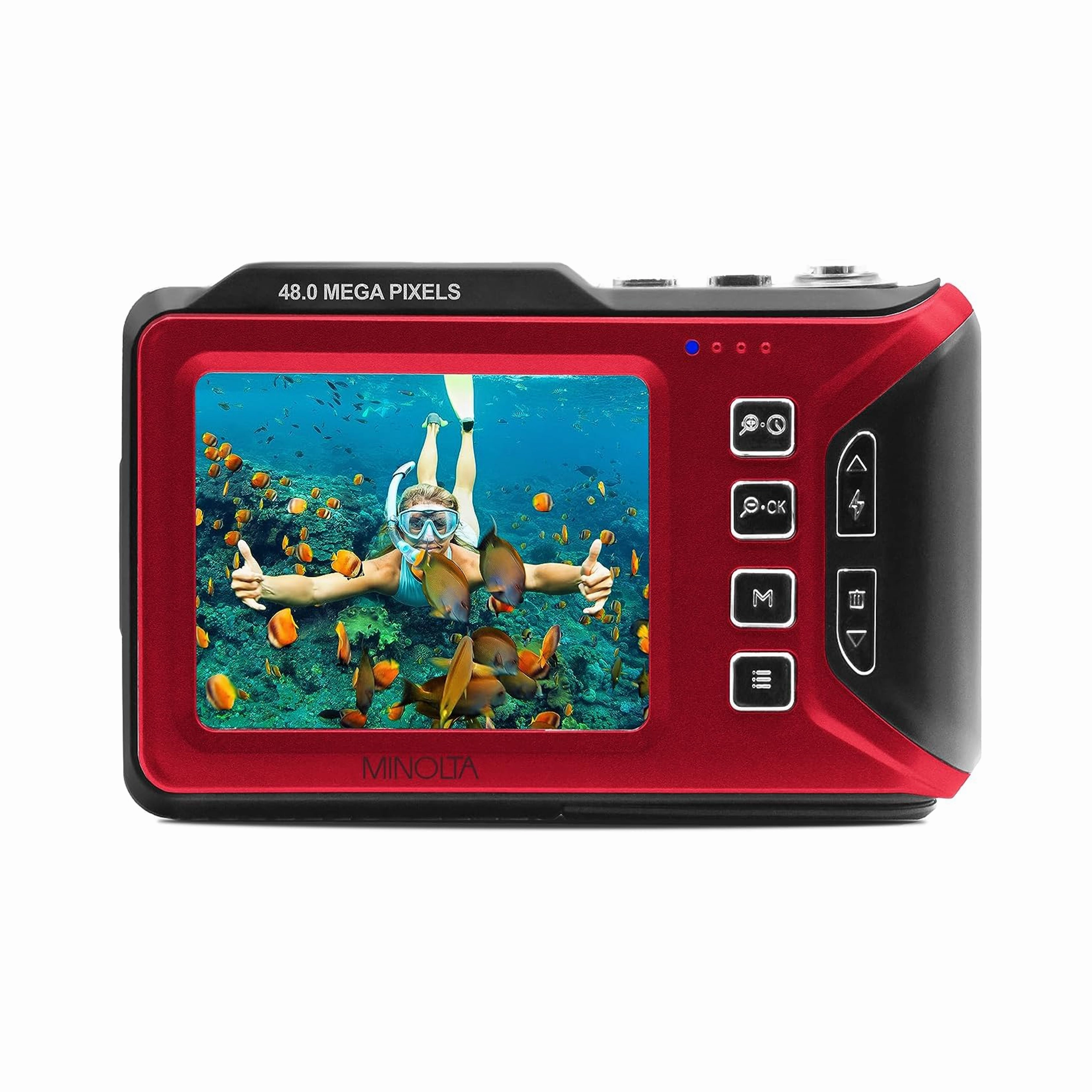Minolta MN60WP 48MP 4K Ultra HD Dual Screen Point-And-Shoot Waterproof Camera - Red