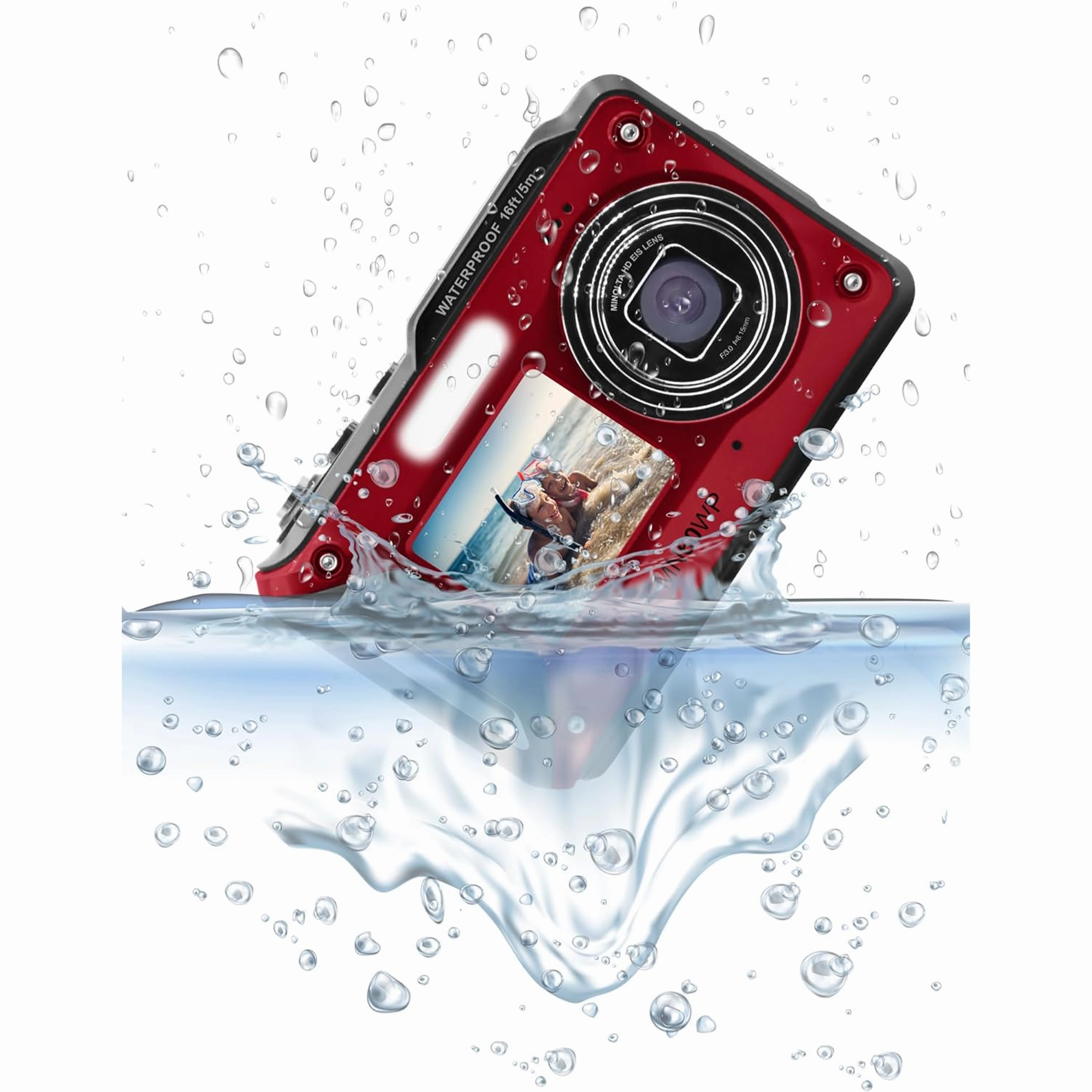Minolta MN60WP 48MP 4K Ultra HD Dual Screen Point-And-Shoot Waterproof Camera - Red