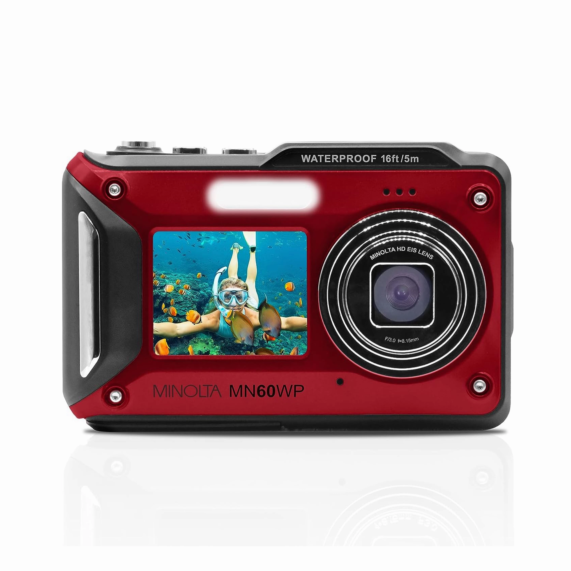 Minolta MN60WP 48MP 4K Ultra HD Dual Screen Point-And-Shoot Waterproof Camera - Red