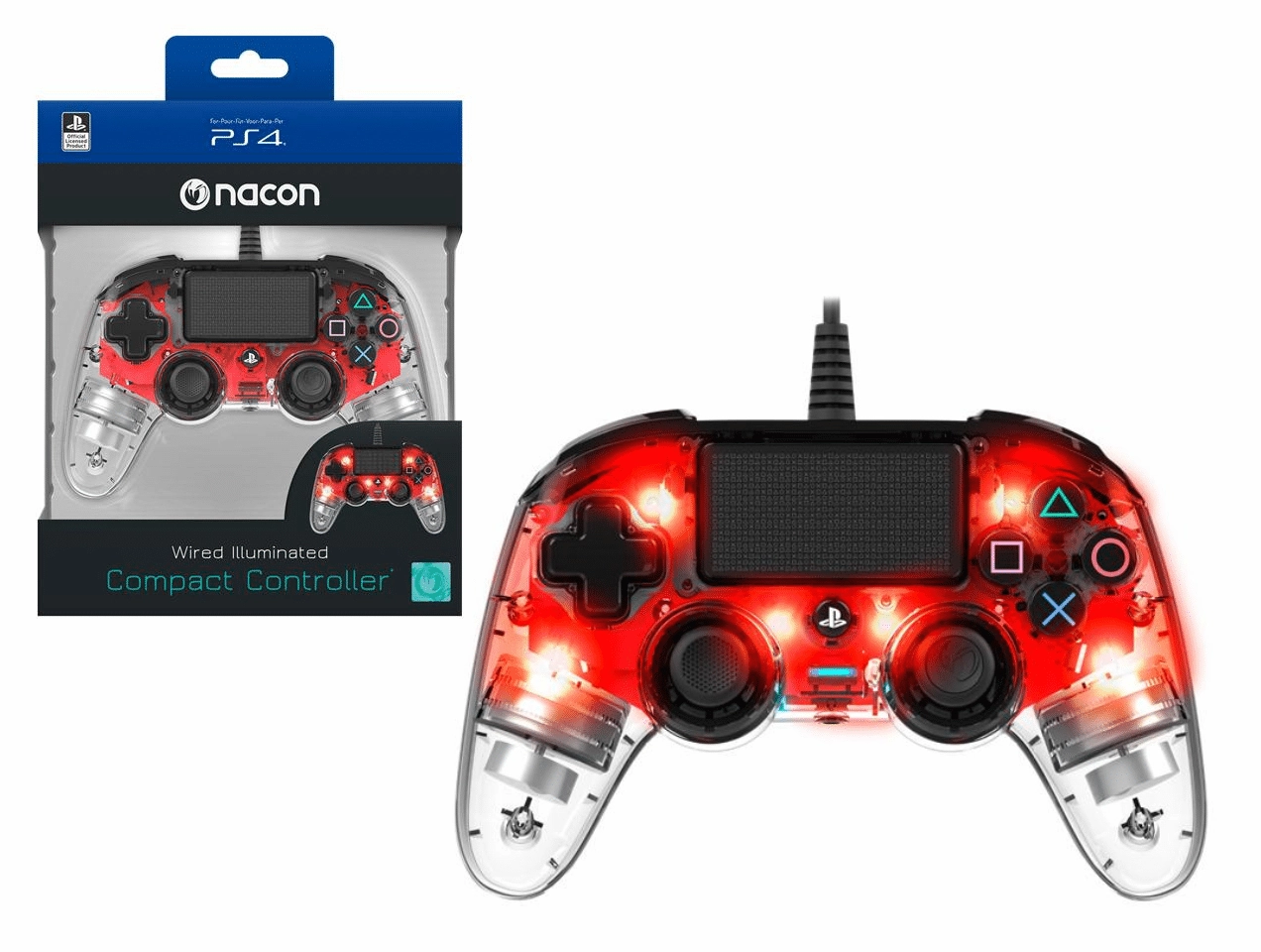Nacon Wired Illuminated Compact Controller For PlayStation 4 - Red