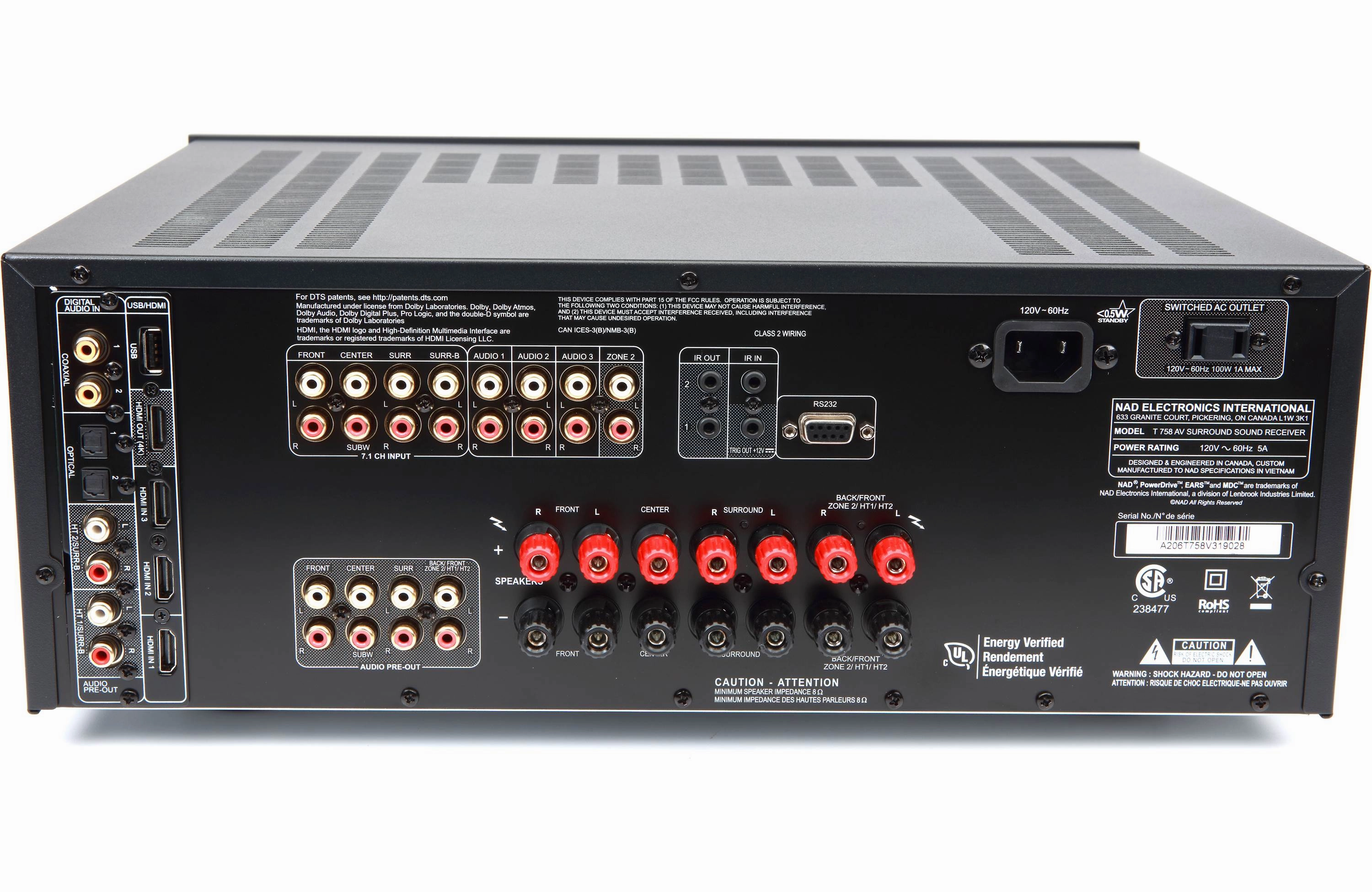 NAD T 758 V3i 7.1-channel Home Theater Receiver with BluOS, Apple AirPlay 2 and Dolby Atmos