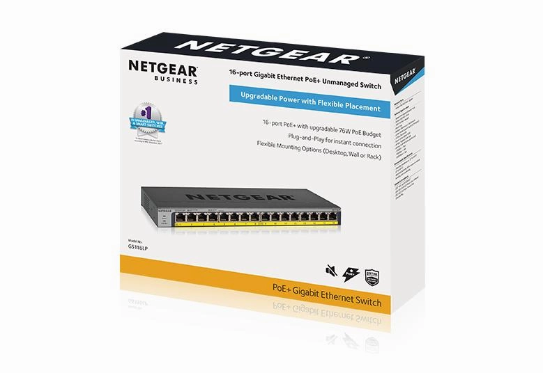 Netgear 16-port Gigabit Ethernet Unmanaged FlexPoE PoE  Switchwith 16 PoE  Ports (76W)