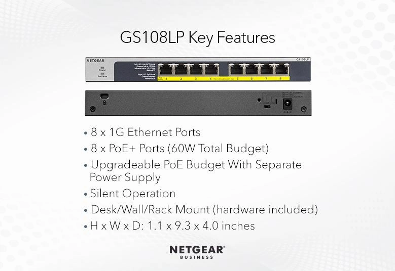 Netgear 8-port Gigabit Ethernet Unmanaged FlexPoE PoE  Switchwith 8 PoE  Ports (60W)