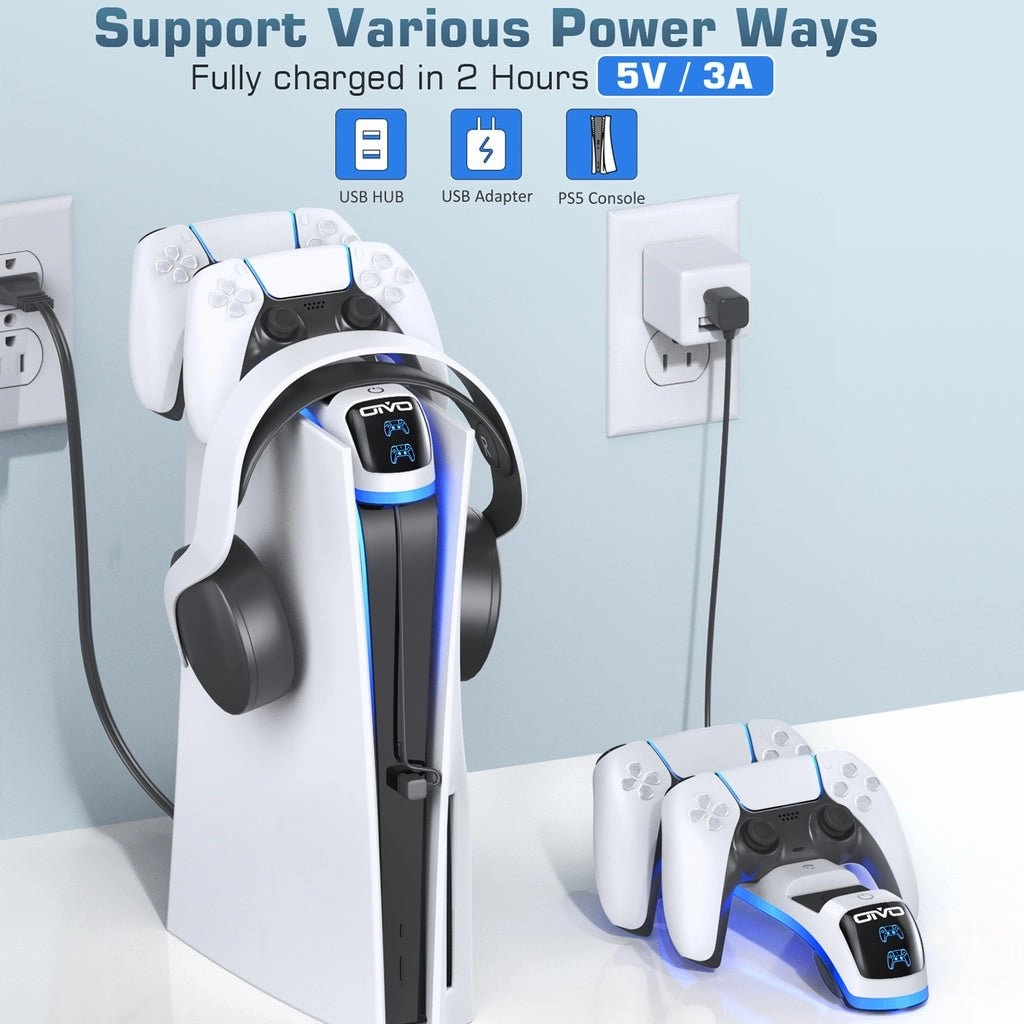 Oivo Controller Charging Station with Headset Holder for PS5 - White