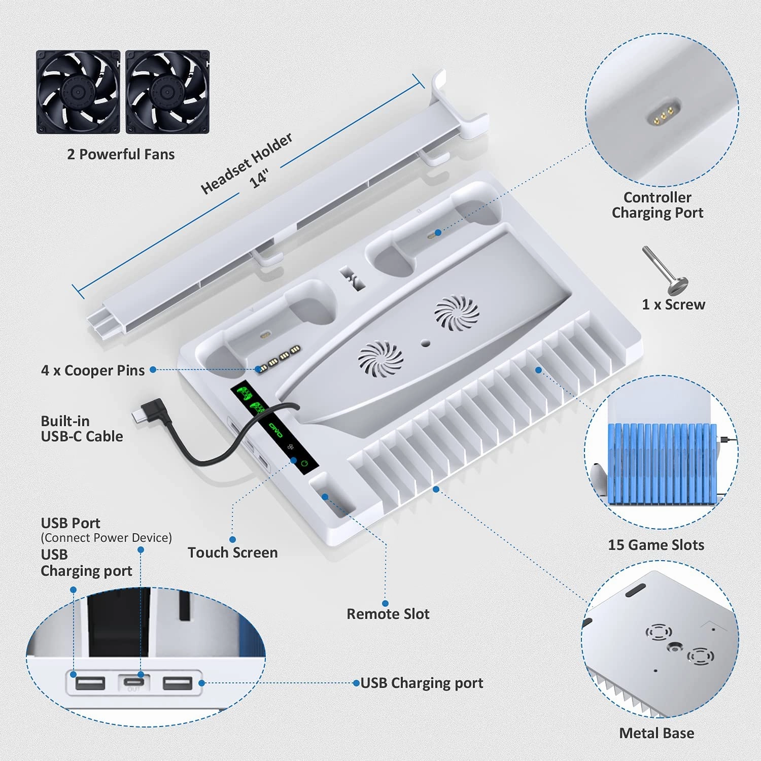 OIVO Vertical Stand with Controller Charging Station & Suction Cooling Fan