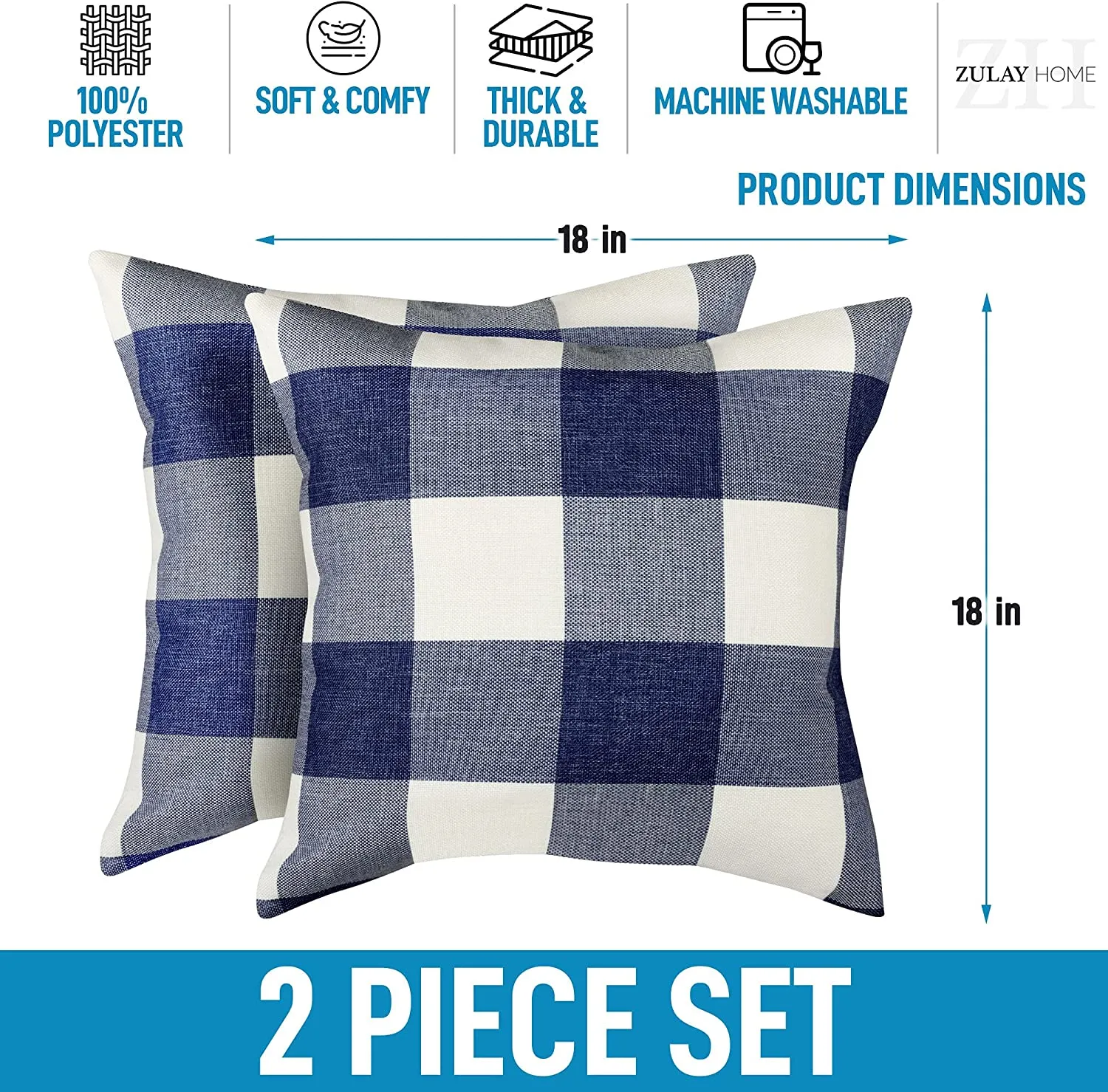 Pack of 2 Buffalo Plaid Throw Pillow Covers (18x18 Inch) ecco Shoes