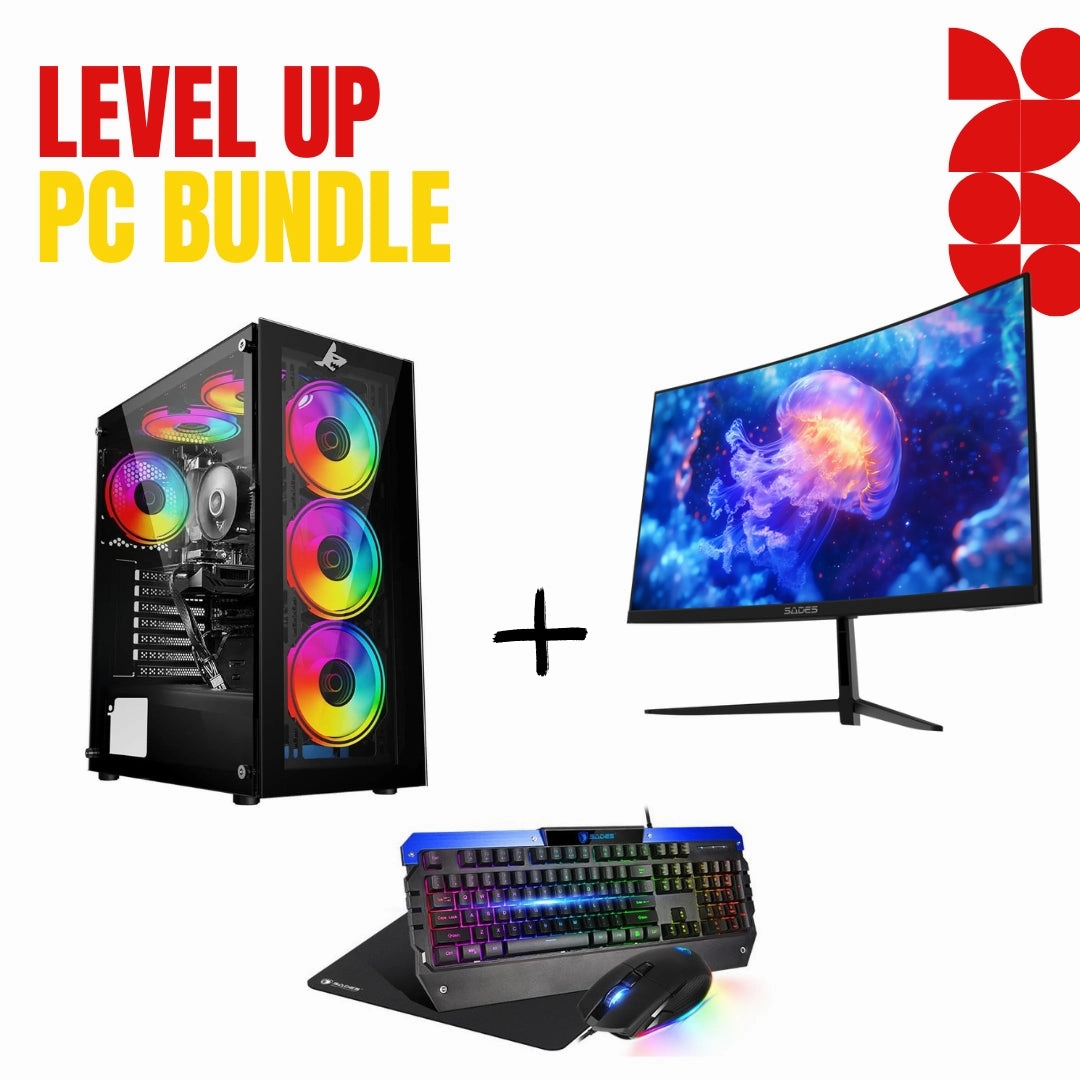 PC Bundle: PC Gaming i5-14400F/RTX 5060/16GB DDR5/1TB with Sades NC-Pelagia /24" FHD/ HDMI 2.1/ 0.5ms/200Hz/VA/Curved White Monitor & Sades Battle Ram Keyboard/Mouse/Mousepad