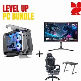 PC Bundle: PC Gaming i7-14700K/RTX 5070/32GB DDR5/1TB with Sharx Jaws 27F300VC  /27" FHD/ HDMI 2.1/0.3ms/300Hz/VA/Curved Monitor & Oartex Model LD034 Gray Gaming Chair With Z5-1160  Black Carbon Fiber Gaming Table 100*60*75 Cm