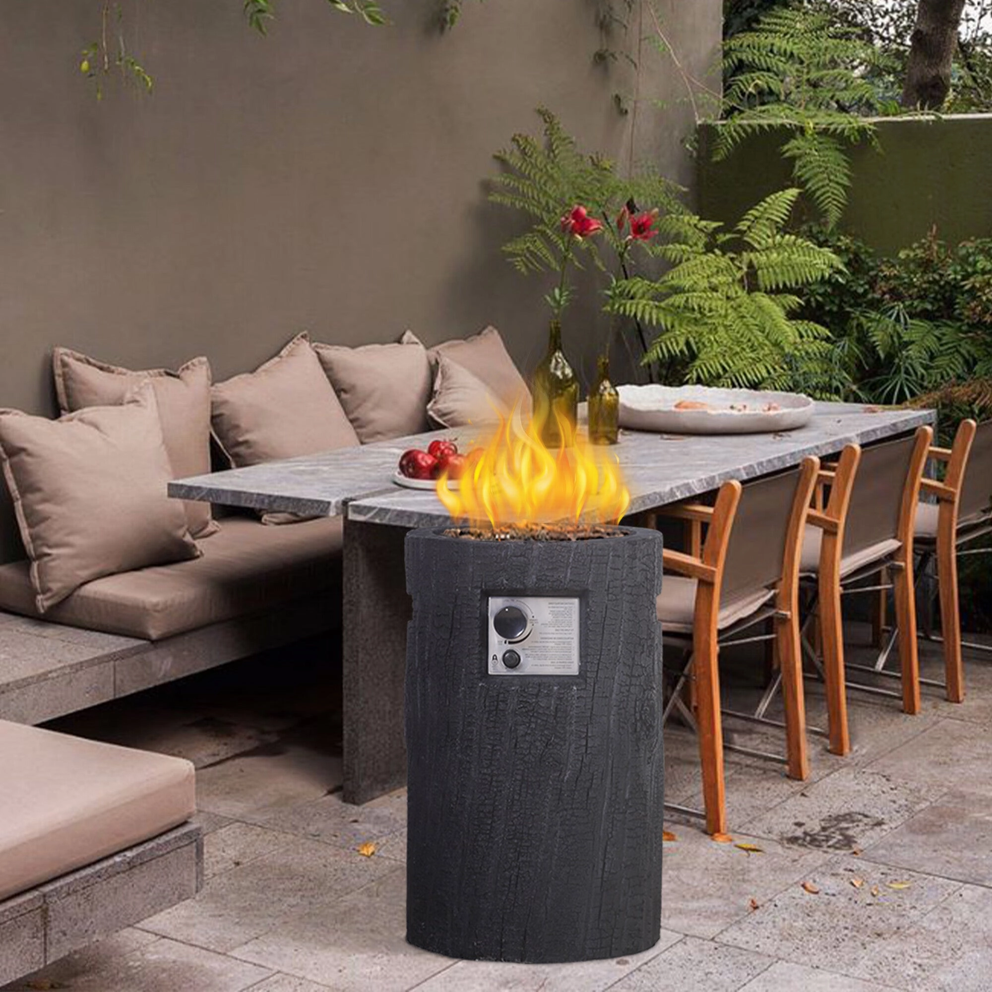 Pizzello FOP-180042-B 25'' Ore Powder Adjustable Flame Propane Gas Fire Table with Waterproof Cover