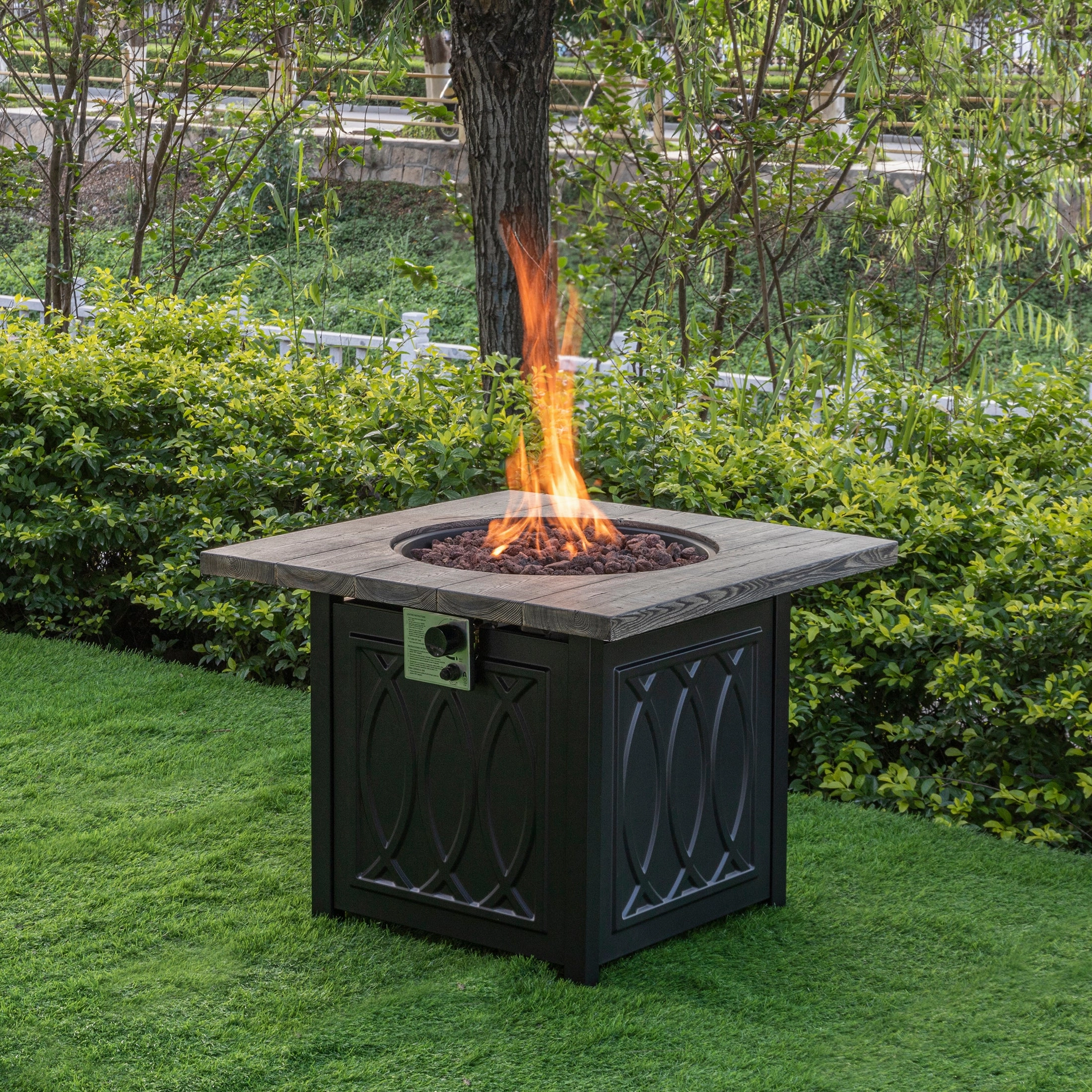 Pizzello FOP-210020 35'' Outdoor Auto-Ignition Propane Gas Fire Table with Waterproof Cover for Patio Courtyard Balcony