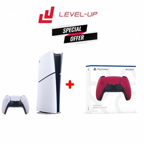 PlayStation 5 Slim Console Digital Edition White With PS5 DualSense Wireless Controller Cosmic Red