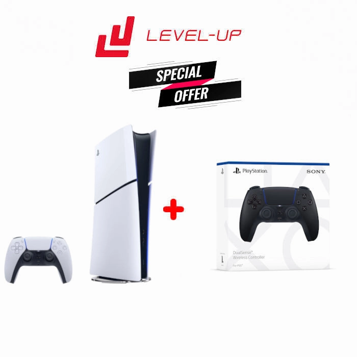 PlayStation 5 Slim Console Digital Edition White With PS5 DualSense Wireless Controller Midnight Black