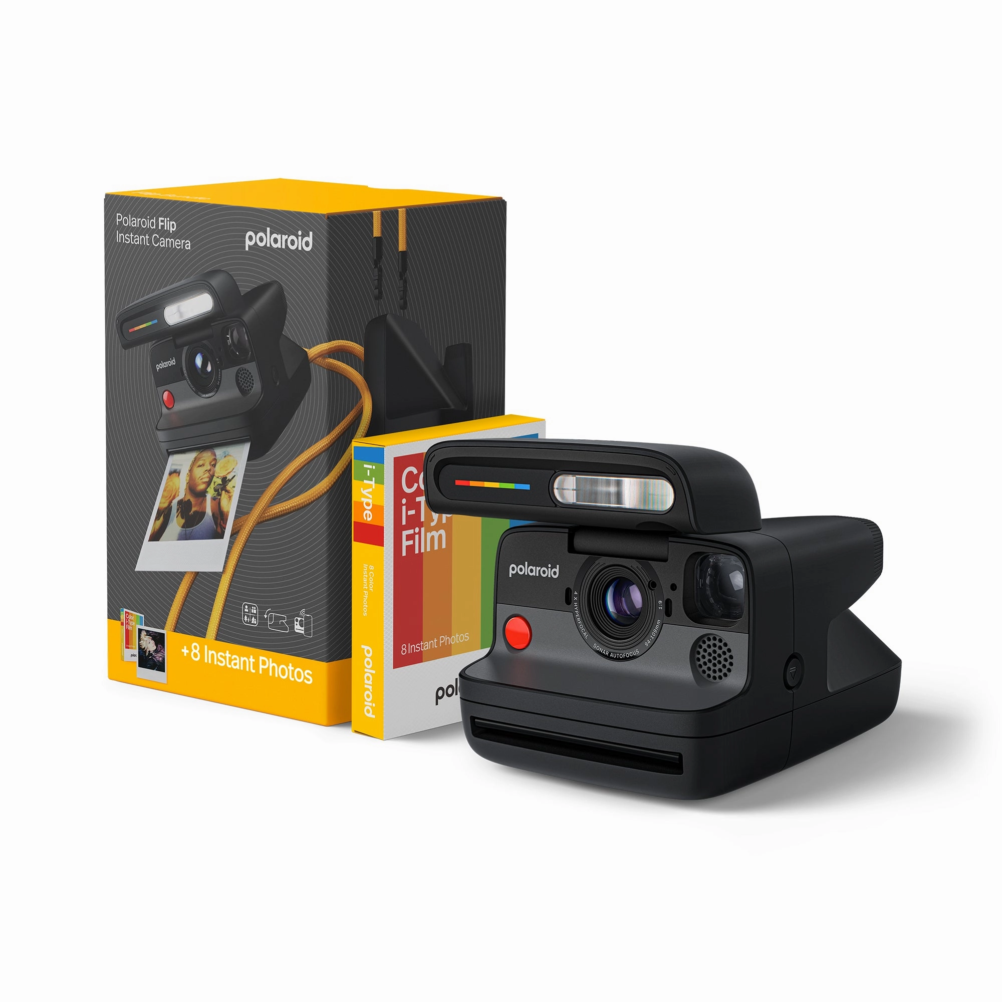 Polaroid Flip Instant Camera & Color Film Bundle (8 Photos) - Black