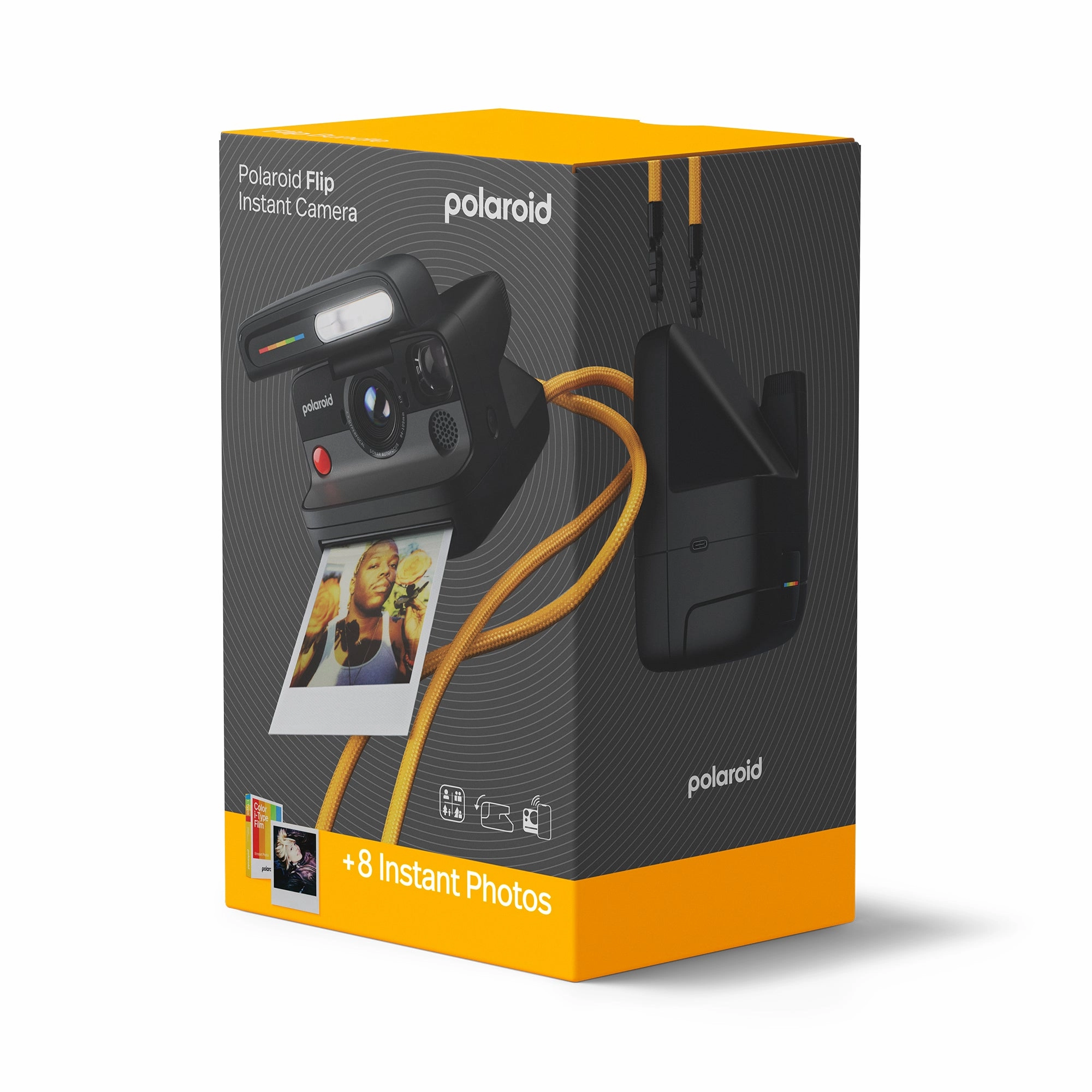 Polaroid Flip Instant Camera & Color Film Bundle (8 Photos) - Black
