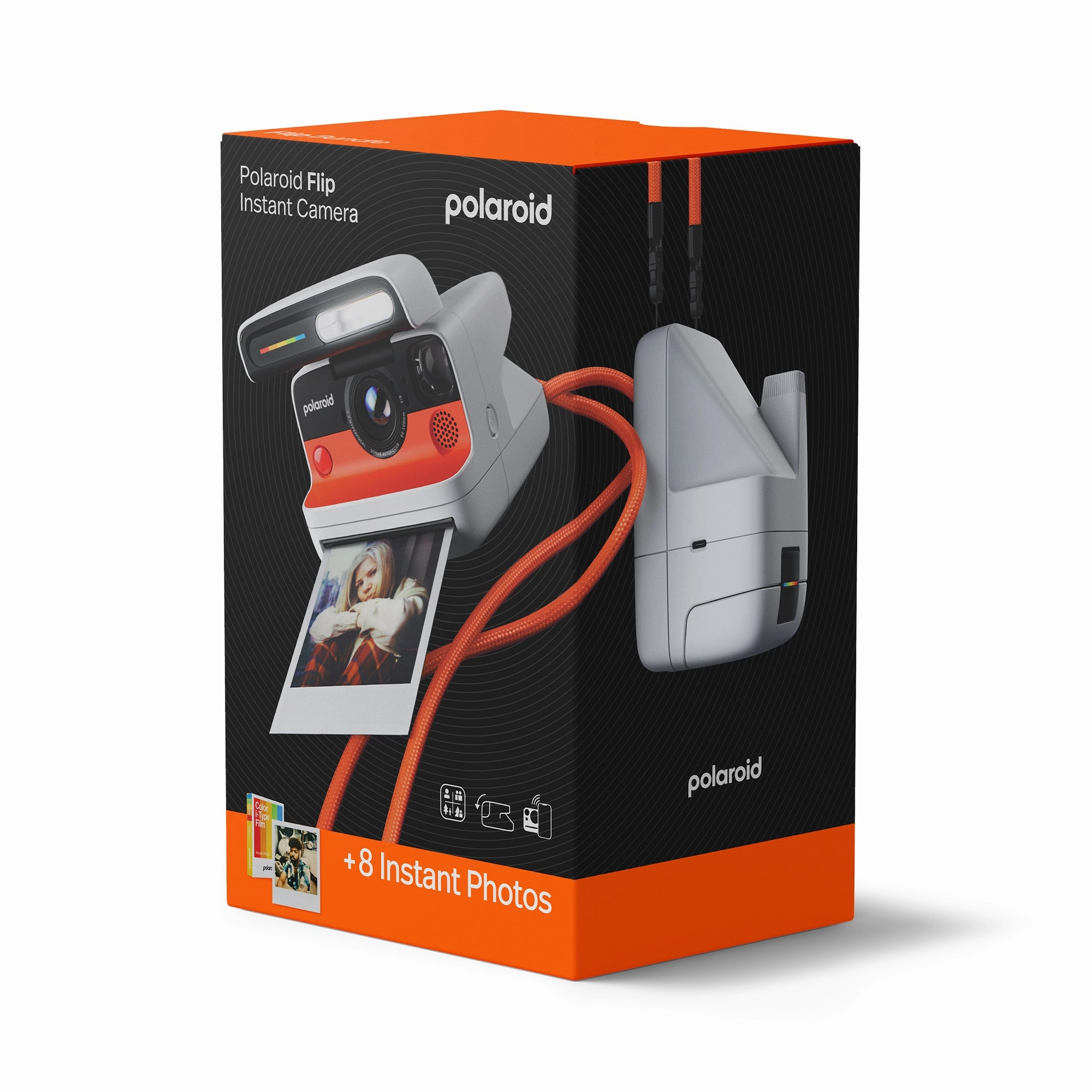 Polaroid Flip Instant Camera & Color Film Bundle (8 Photos) - White
