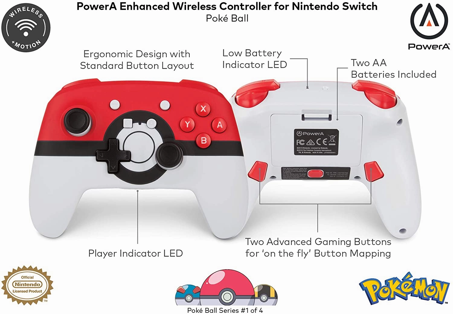PowerA Enhanced Wireless Controller for Nintendo Switch - Pokemon Poke Ball Red