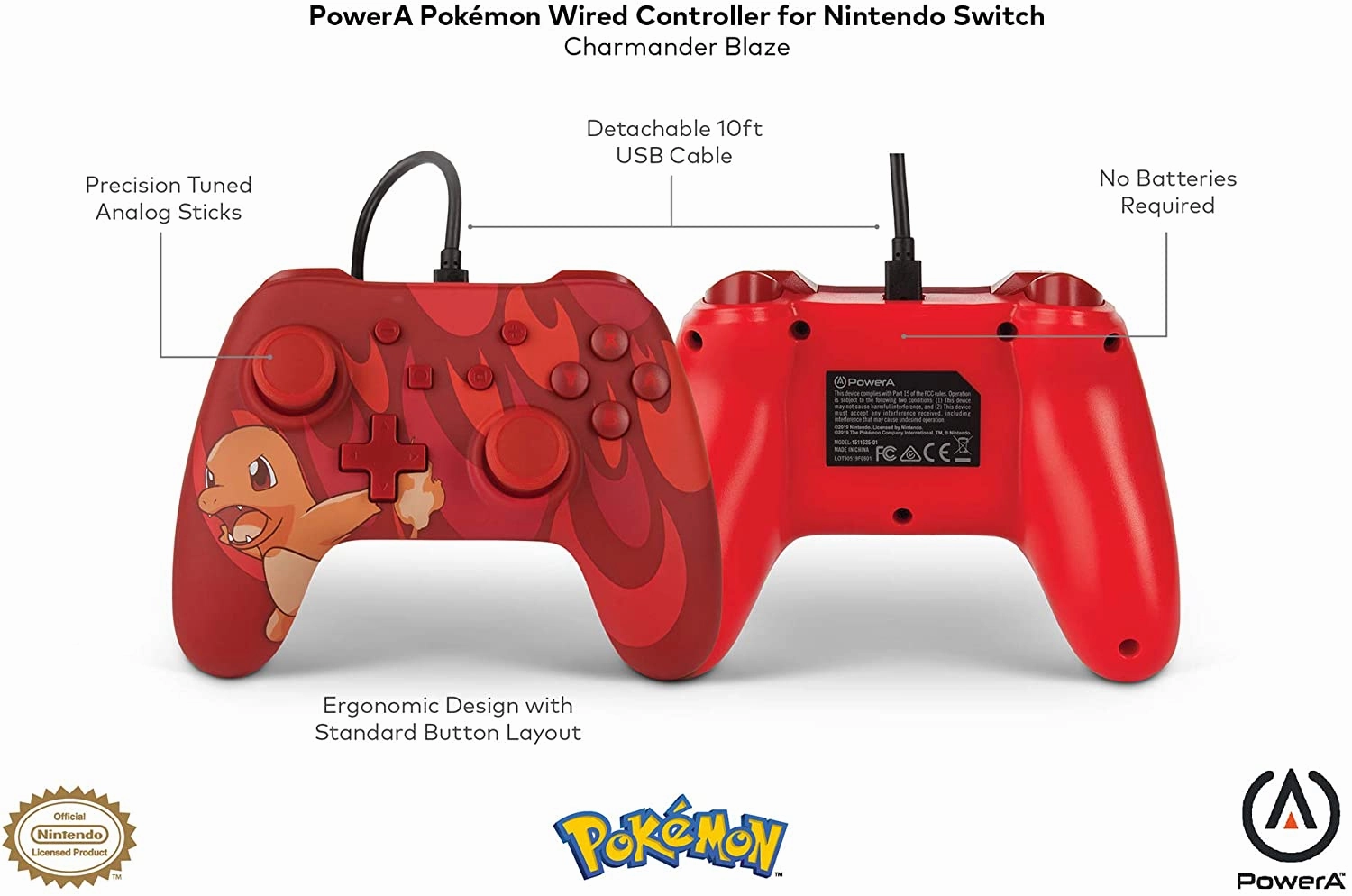 PowerA Pokmon Enhanced Wired Controller for Nintendo Switch  Blaze Charmander