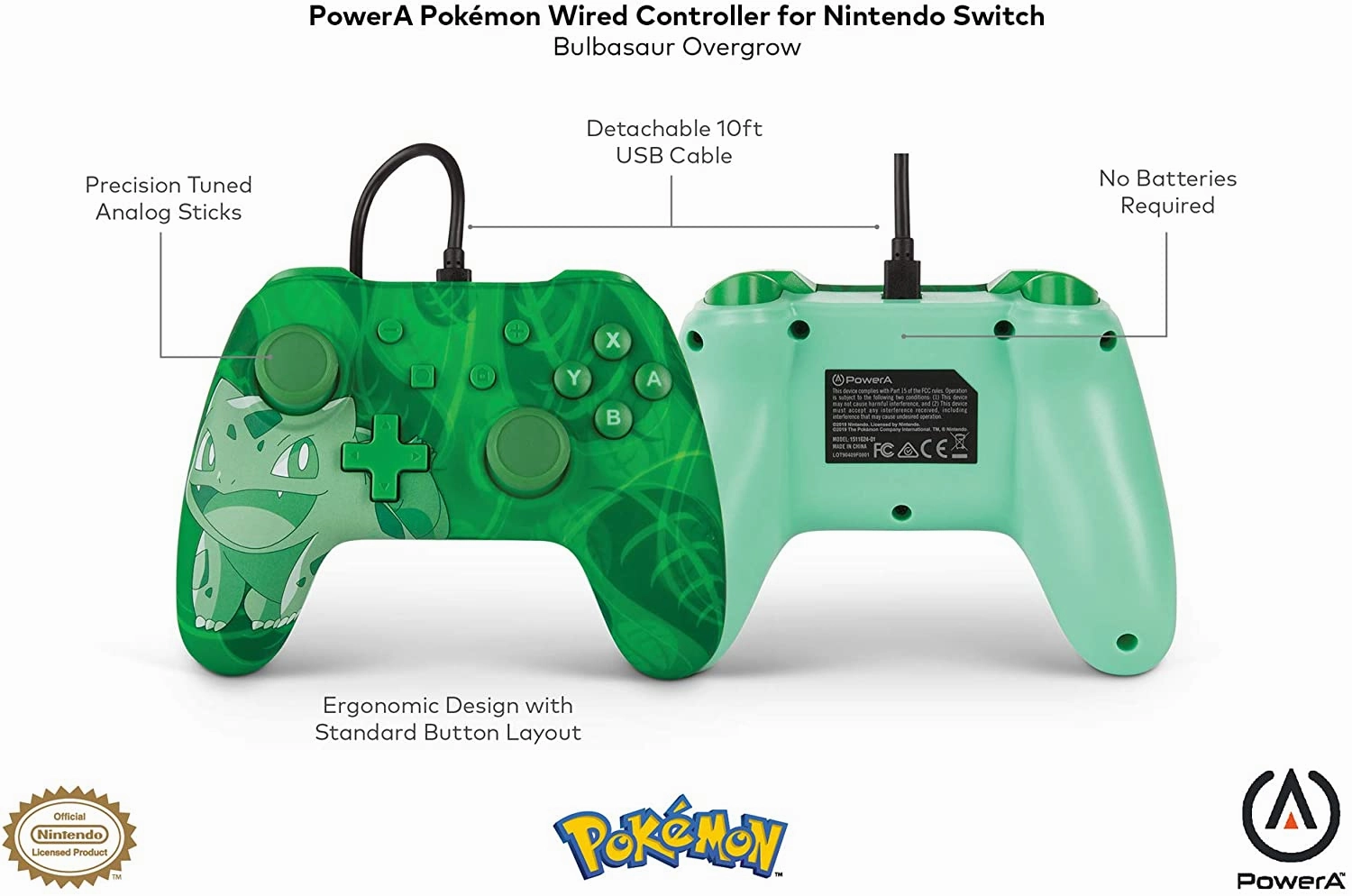 PowerA Pokmon Enhanced Wired Controller for Nintendo Switch  Overgrow Bulbasaur