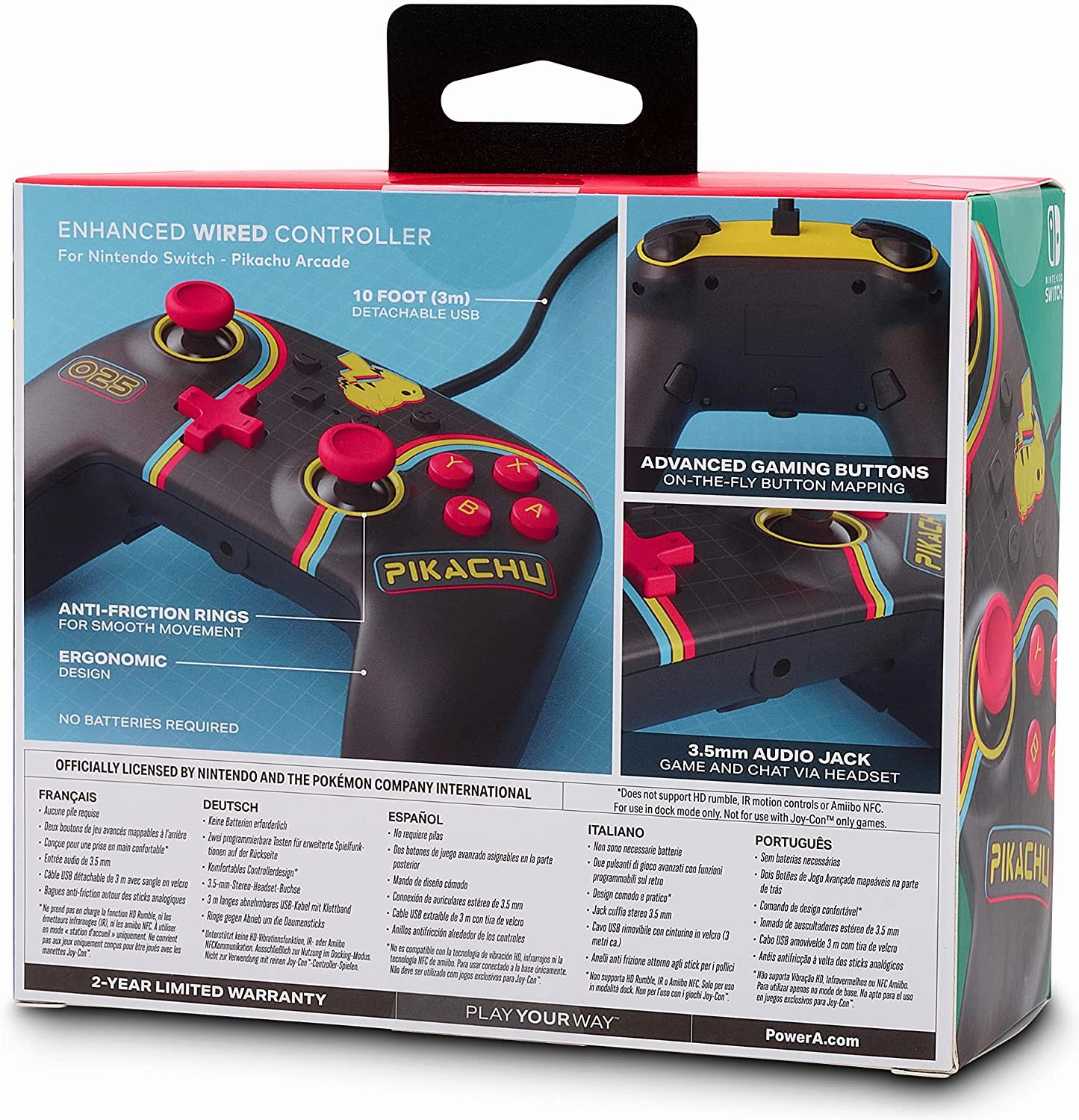 PowerA Pokmon Enhanced Wired Controller for Nintendo Switch  Pikachu Arcade