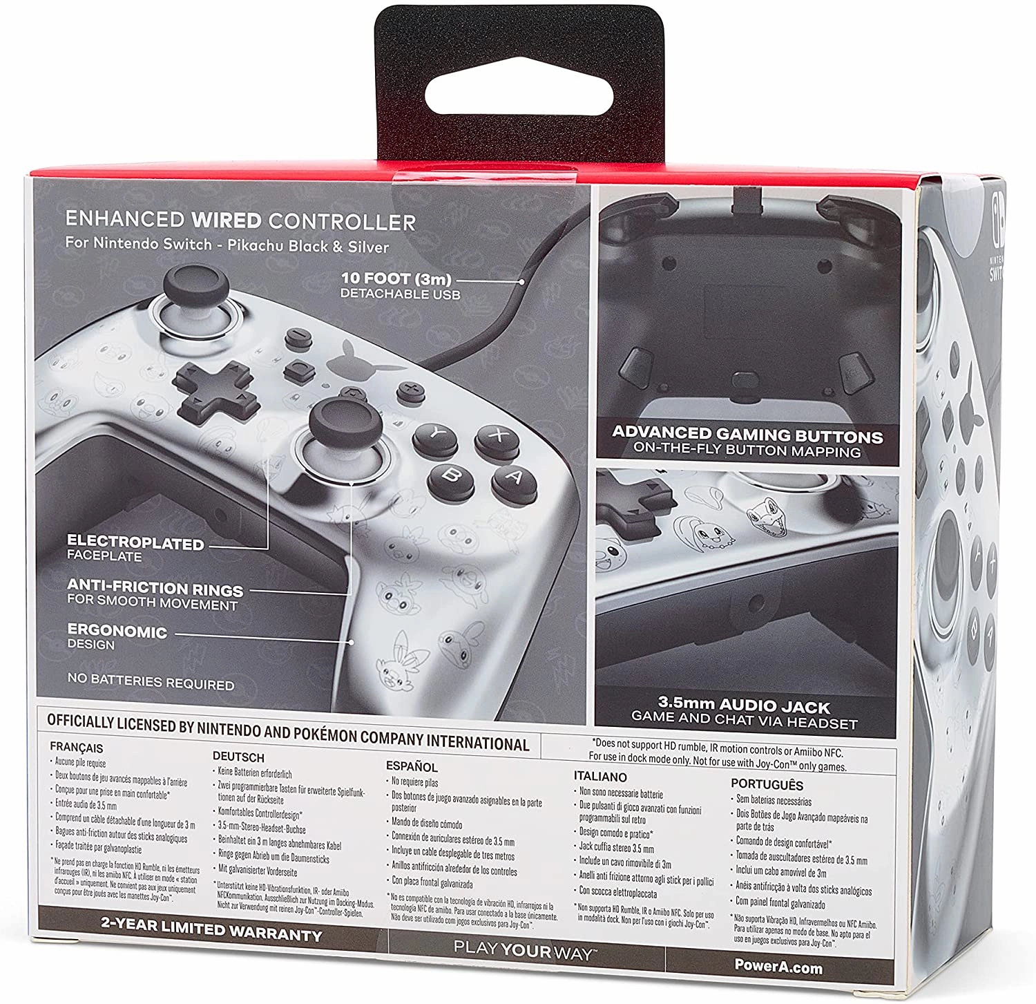 PowerA Pokmon Enhanced Wired Controller for Nintendo Switch  Pikachu Black & Silver