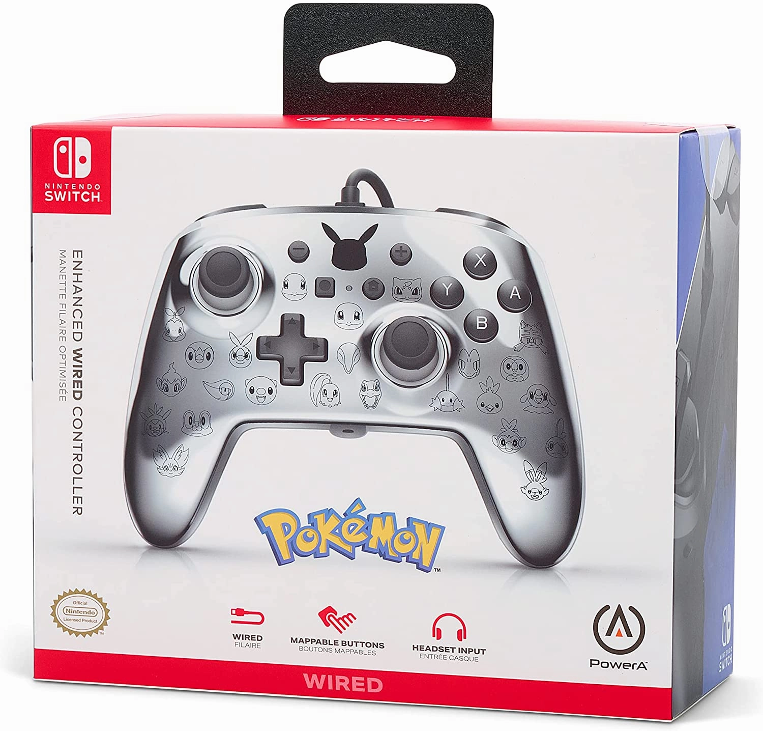 PowerA Pokmon Enhanced Wired Controller for Nintendo Switch  Pikachu Black & Silver