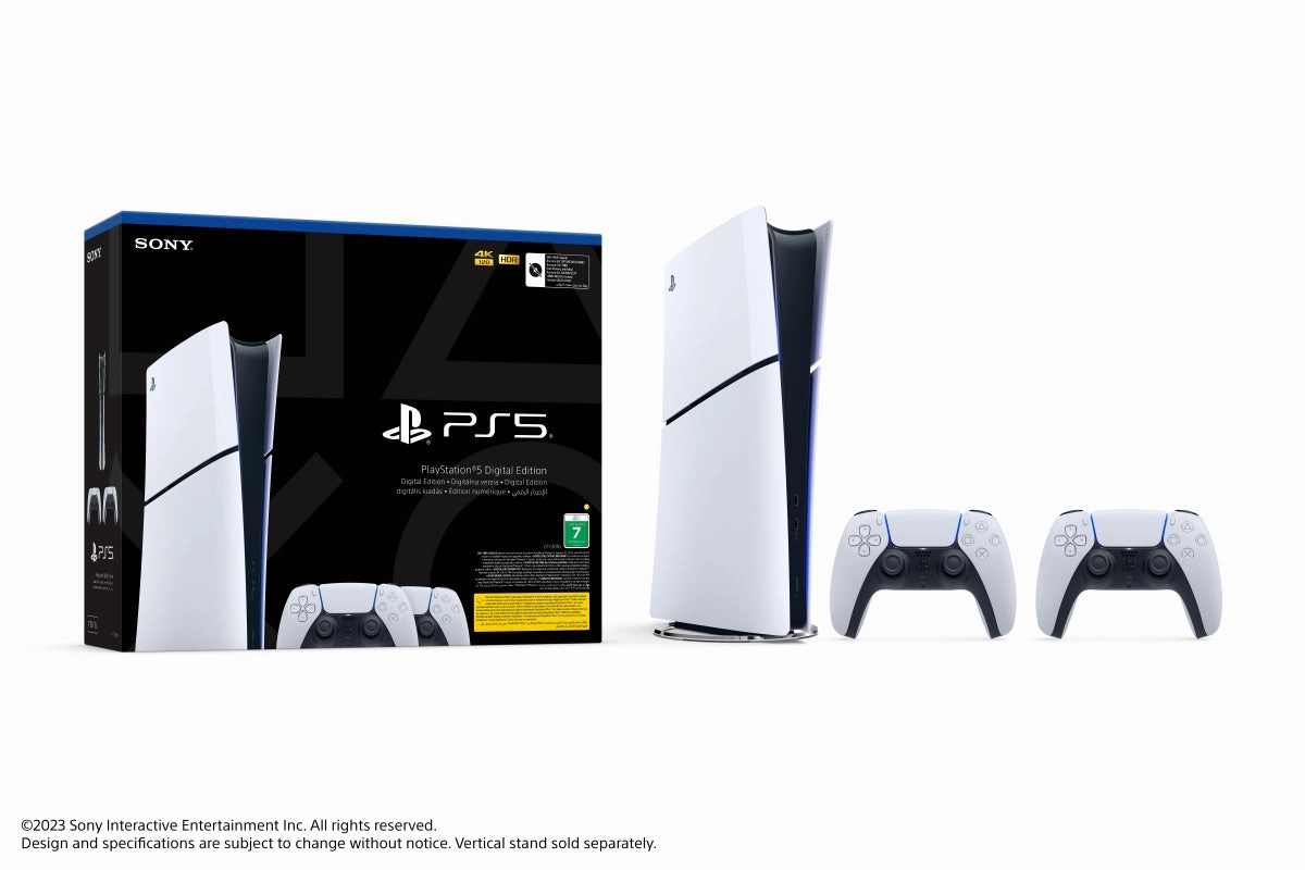 PS5 Slim Console Digital with Two Dualsense Wireless Controller Bundle