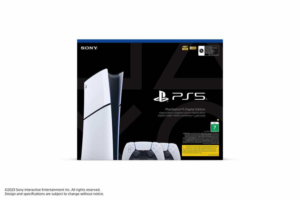 PS5 Slim Console Digital with Two Dualsense Wireless Controller Bundle