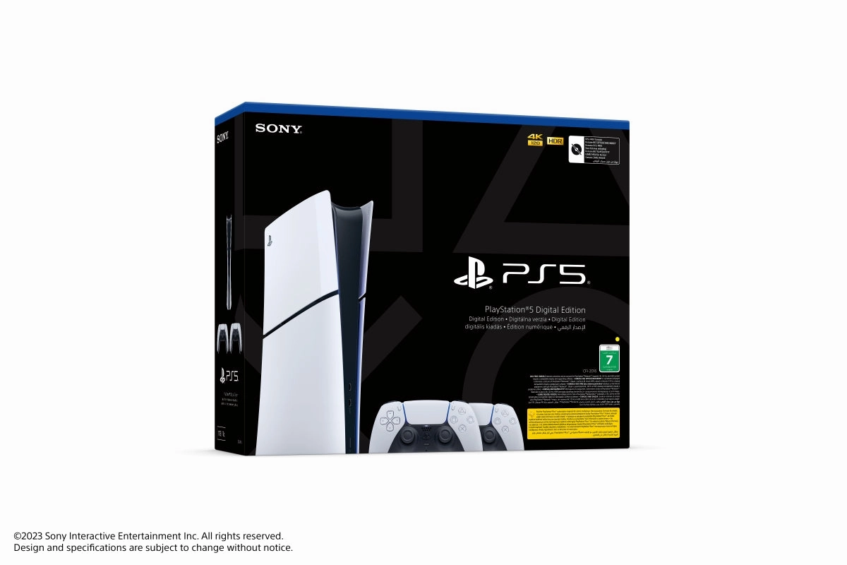 PS5 Slim Console Digital with Two Dualsense Wireless Controller Bundle