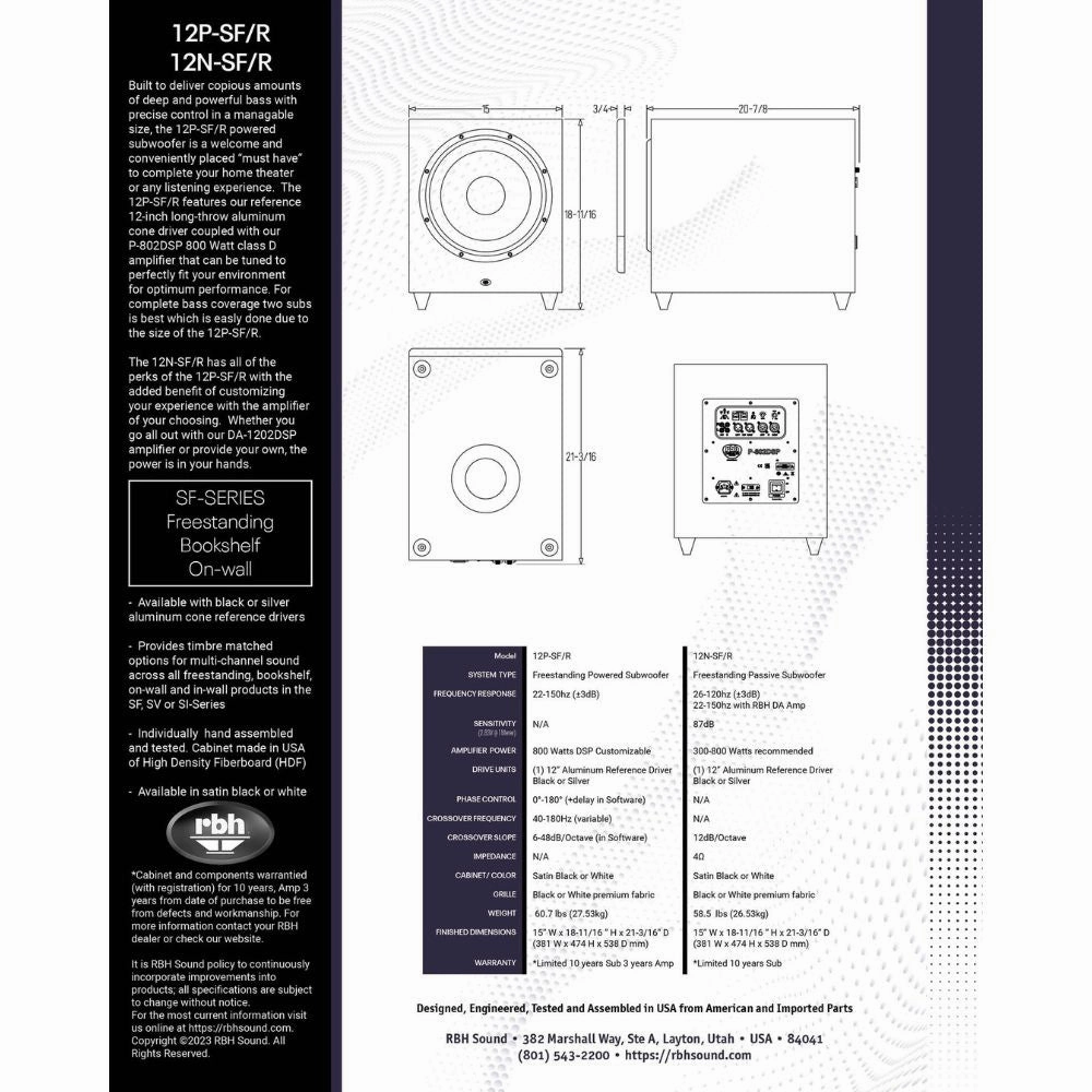 RBH Sound 12N-SF/R Freestanding Non-Powered Subwoofer (Each)