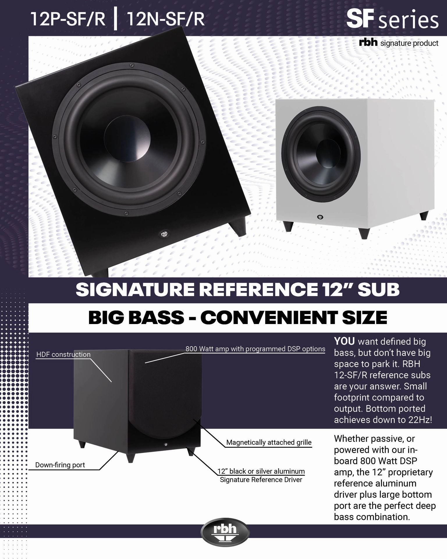 RBH Sound 12P-SF/R 800 Watt 12" Powered Subwoofer
