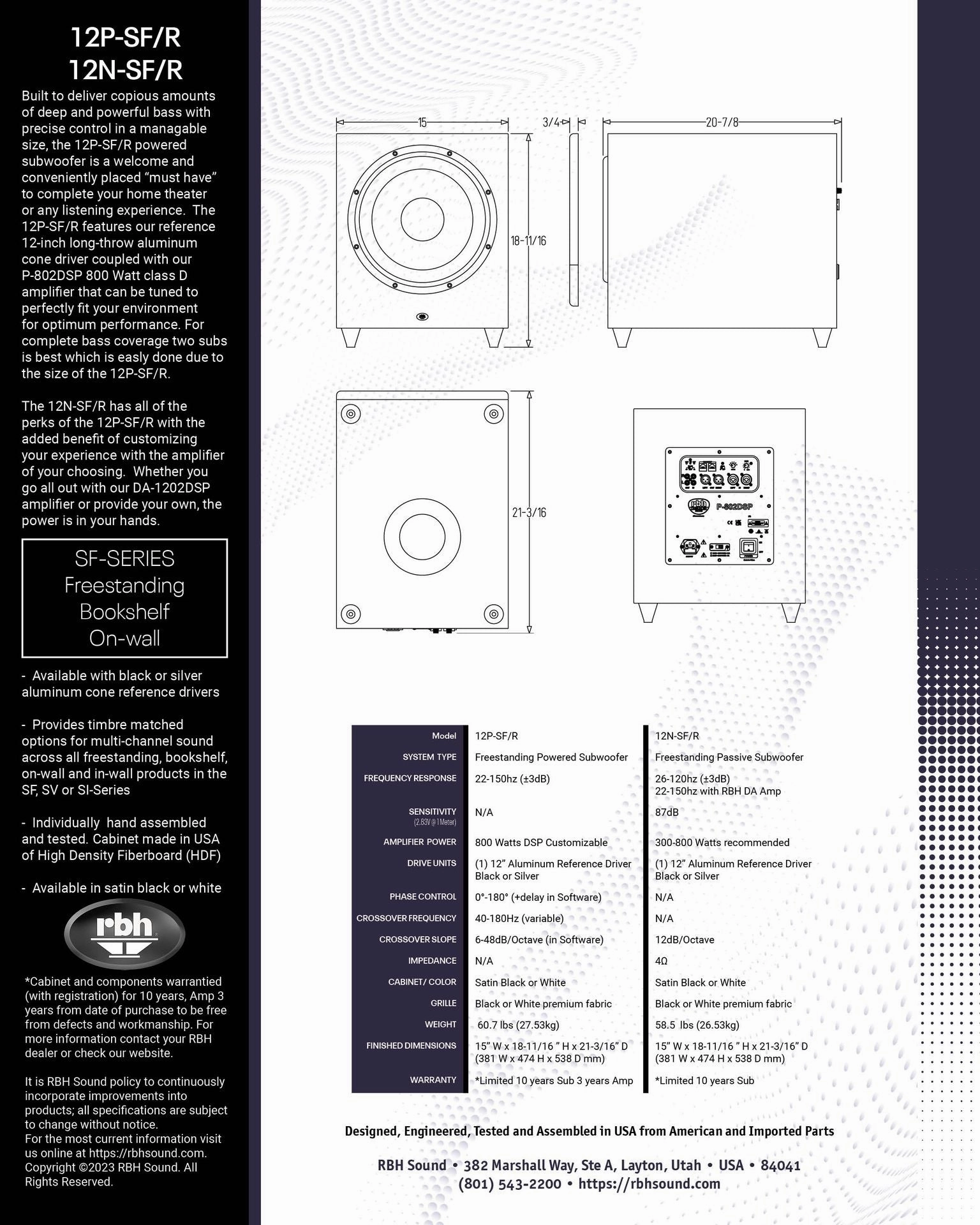 RBH Sound 12P-SF/R 800 Watt 12" Powered Subwoofer