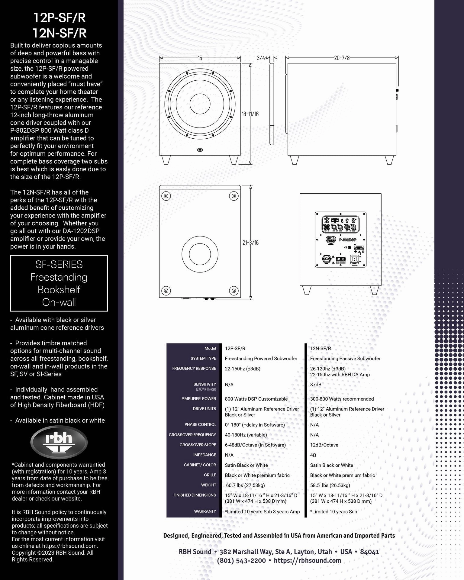 RBH Sound 12P-SF/R 800 Watt 12" Powered Subwoofer