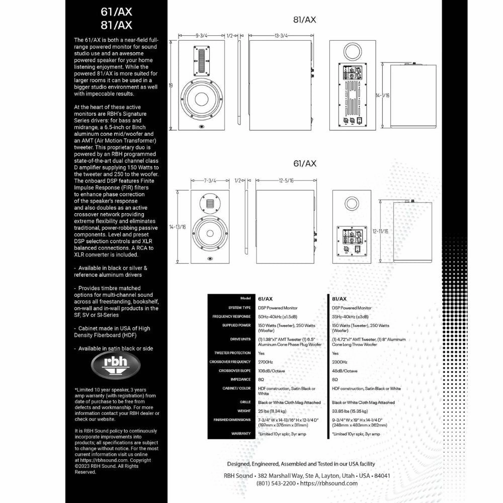 RBH Sound 61/AX Active Bookshelf Speakers (pair)