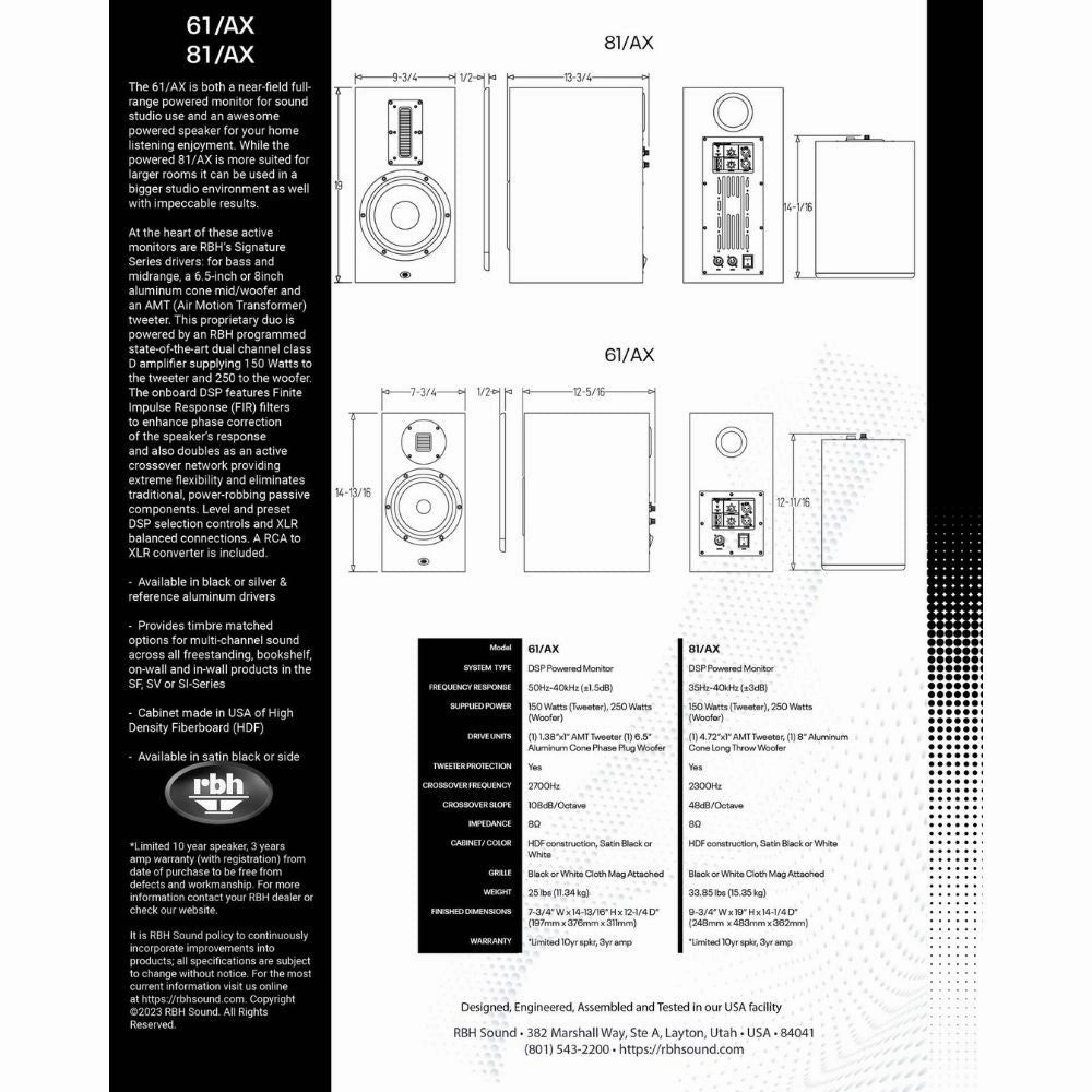 RBH Sound 81/AX Freestanding Active Monitor (Pair)