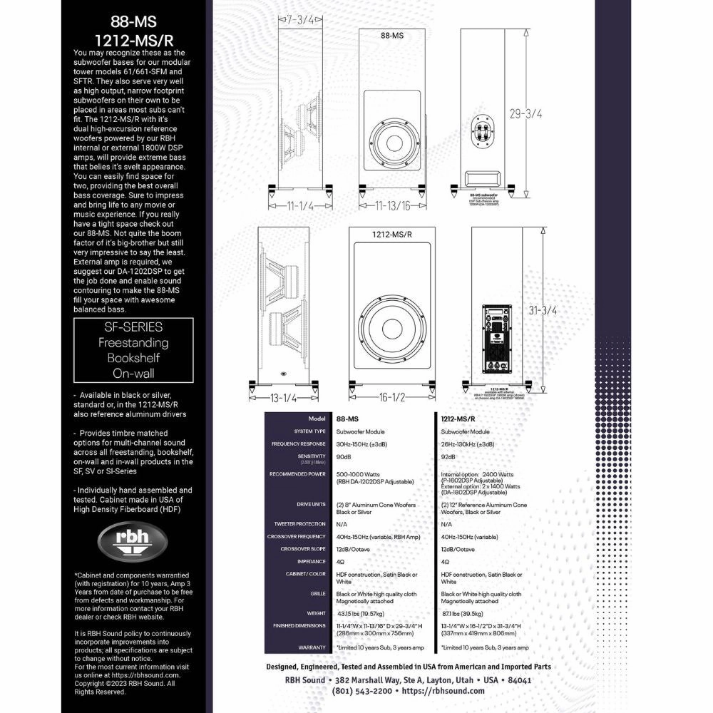 RBH Sound 88-MS Dual 8" Subwoofer Module (Each)