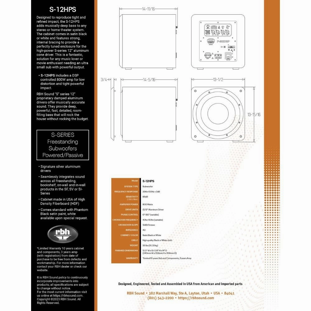 RBH Sound S-12HPS 12" Powered Micro Sealed Subwoofer