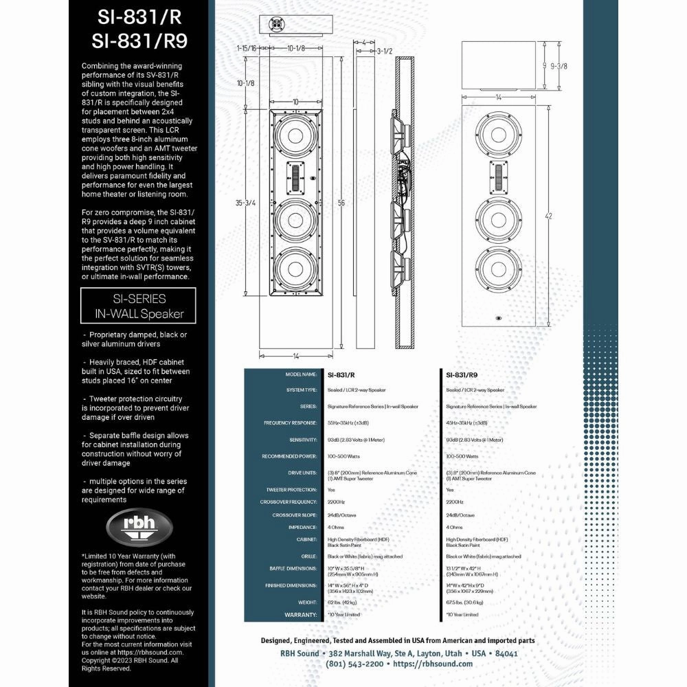 RBH Sound SI-831/R9 2-way built-in speaker (9" deep cabinet)