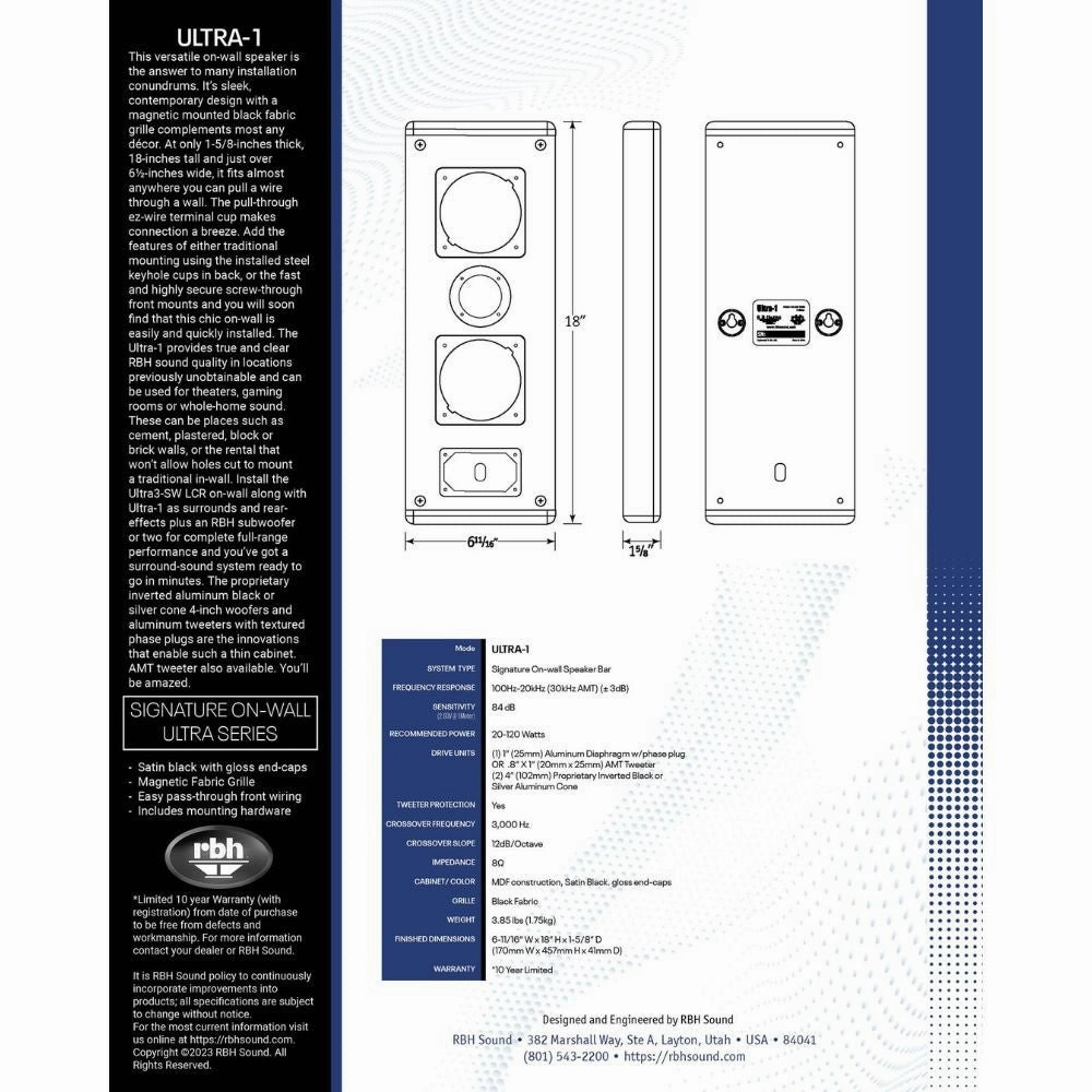 RBH ULTRA-1 2-way on-wall LCR/surround speaker