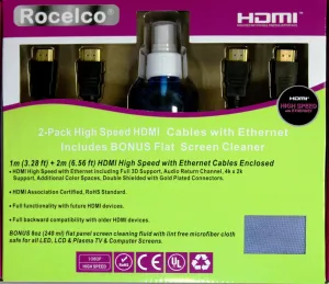 Rocelco 2-Pack HDMI Starter Kit with BONUS Flat Screen Cleaner tv wall mount, 55 inch tv
