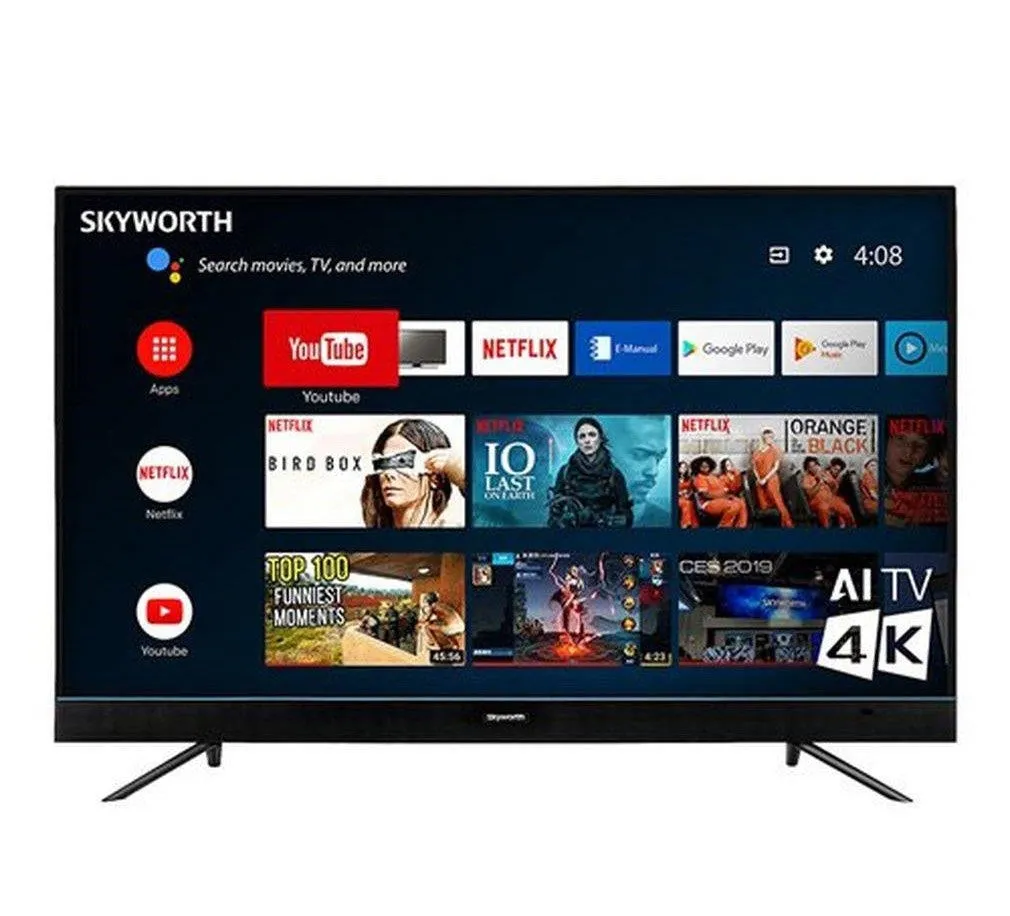 Skyworth Tv 43 4K Led Super, Smart Android 10, HDMI, 2 Usb tv stand, curved tv