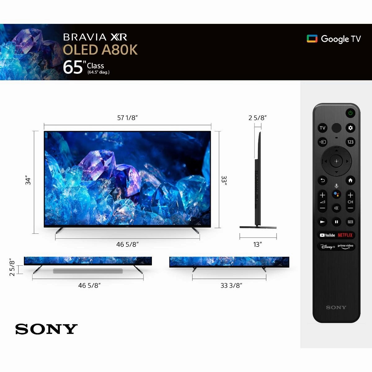 Sony Bravia XR LED 65Inch, OLED 4K HDR, Cognitive Processor, 3HDMI & 2USB