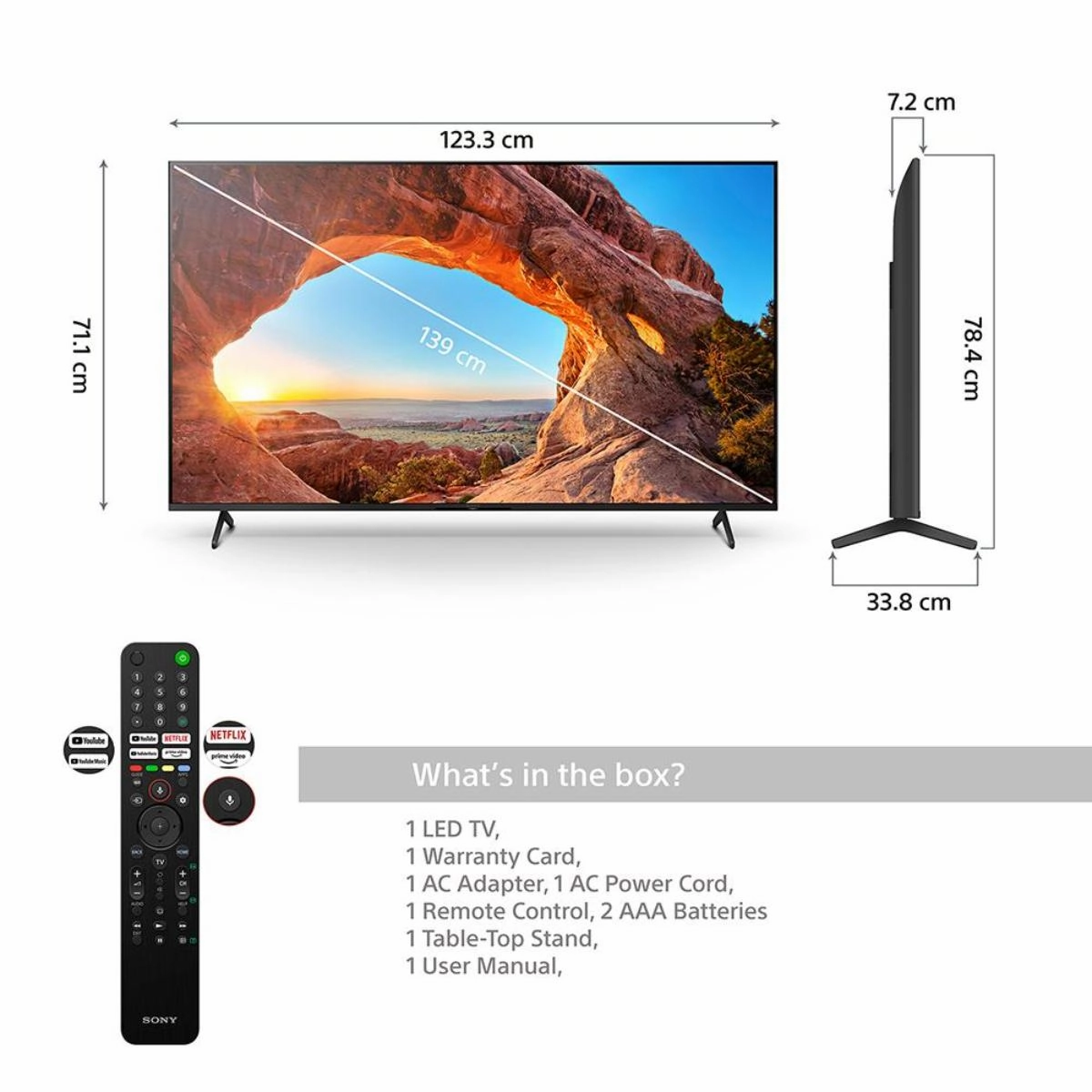 Sony Led Tv 55Inch, Smart Tv 4K, 4HDMI & 2USB, Google Tv Voice Control, Miracast