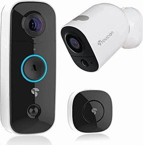 Toucan 1 Wireless Battery Powered Video Doorbell   1 Wireless Battery Powered Camera 6500 mAh Bundle
