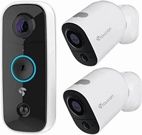 Toucan 1 Wireless Battery Powered Video Doorbell   2 Wireless Battery Powered Camera 6500 mAh Bundle