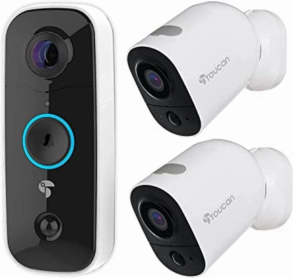 Toucan 1 Wireless Battery Powered Video Doorbell   2 Wireless Battery Powered Camera 6500 mAh Bundle