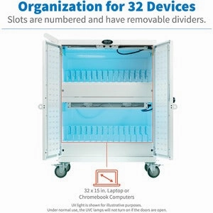 Tripp Lite Safe-IT UV Sanitizing Charging Cart 32-Port AC Antimicrobial for Chromebooks Laptops iPads