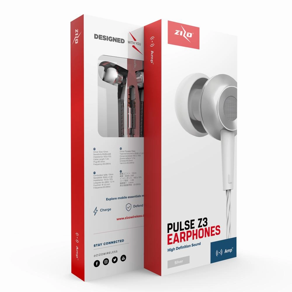 ZizoAmp Pulse Z3 In Ear Headphones with Dynamic Amp Sound Earphones Earbuds