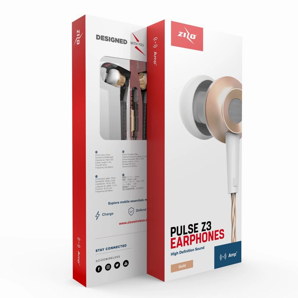 ZizoAmp Pulse Z3 In Ear Headphones with Dynamic Amp Sound Earphones Earbuds